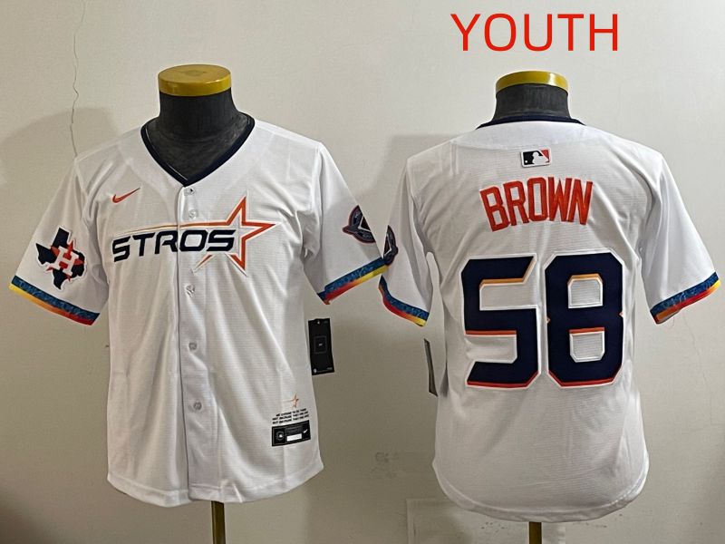 Youth Houston Astros #58 Brown White Fourth generation Joint Name 2025 Nike MLB Jersey style 2